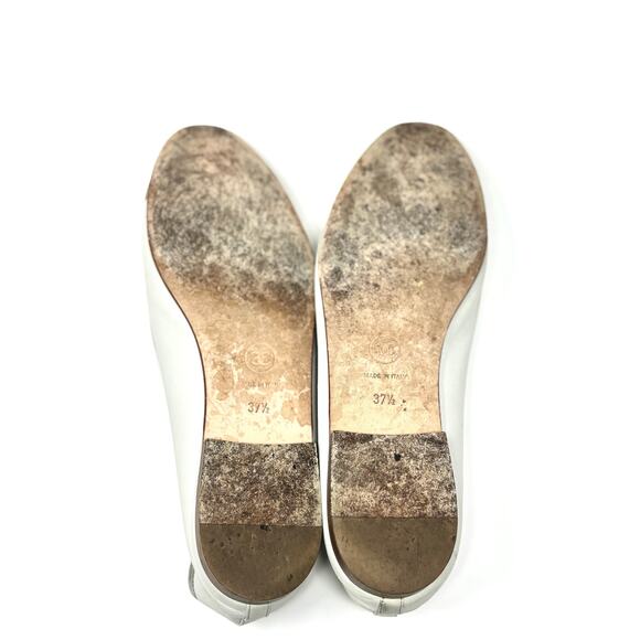 Chanel CC Cap Toe Ballet Flats Classic Kidskin Leather Cream Gold Bow EU 37.5 - Picture 8 of 15